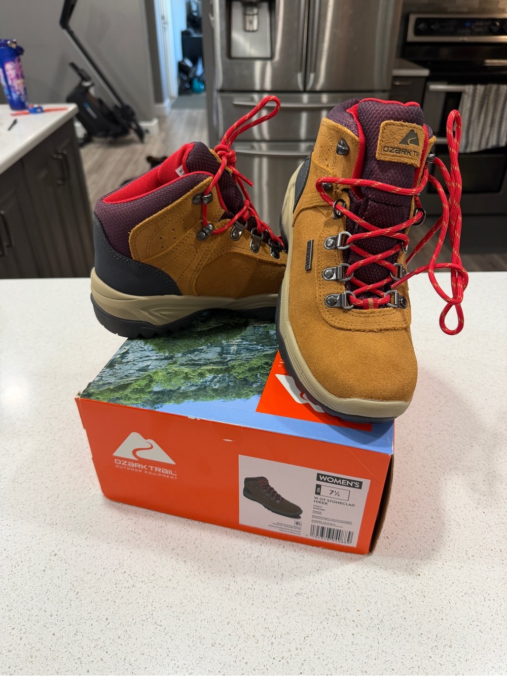 Ozark Trail Women’s Brown Suede Hiking Boots with Red Accents